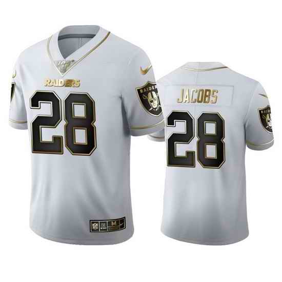 Las Vegas Raiders 28 Josh Jacobs Men Nike White Golden Edition Vapor Limited NFL 100 Jersey